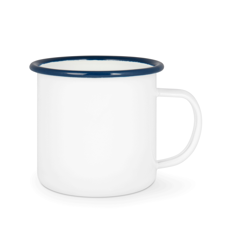 Tasse émaillée blanche bord bleu 12oz